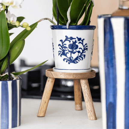 Malaga Blumentopf Blau – Ø9cm – Keramiktopf in Porzellanoptik – Mediterraner Ziertopf für Zimmerpflanzen – Für Fensterbank, Wohnzimmer & Büro
