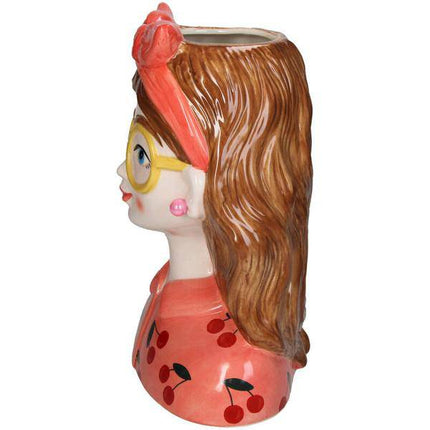 Design-Vase „Jessie“ – Fashion Lady mit Brille & Haarband – 27 cm – Modernes Wohnaccessoire aus Polyresin – Vase & Dekoobjekt in einem