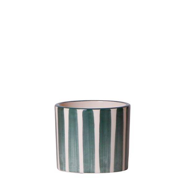 Topf Gemalter Streifen – Grün – Ø6cm – Mediterraner Keramik Blumentopf mit Streifenmuster – Übertopf aus der Mediterranean Sunset Kollektion