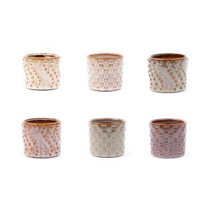 Topfset Madrid – 6 – teilig – Keramiktöpfe Ø7,2cm x H6,3cm – Mini – Pflanztöpfe mit einzigartigen Mustern – Boho & Modern