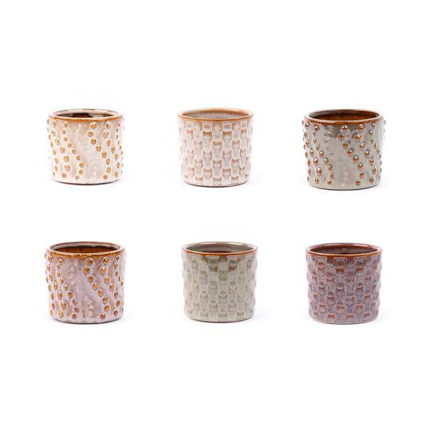 Topfset Madrid – 6 – teilig – Keramiktöpfe Ø7,2cm x H6,3cm – Mini – Pflanztöpfe mit einzigartigen Mustern – Boho & Modern