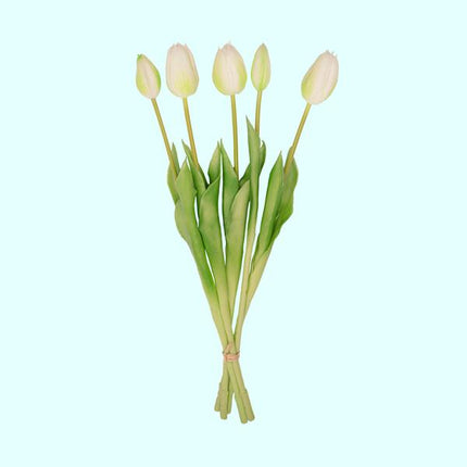 Weiß-Grüner Tulpenstrauß – 10 Kunsttulpen – 42 cm – Real Touch – Dekoration Frühling & Zuhause