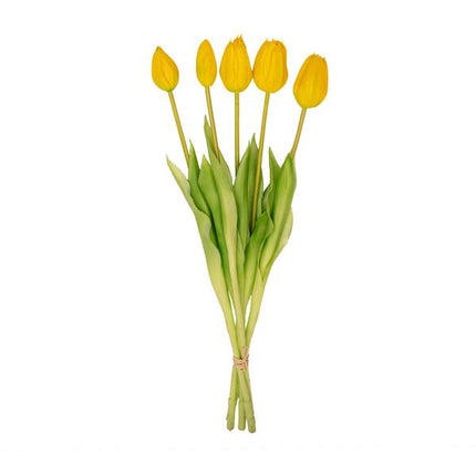 Gelber Tulpenstrauß – 5 Kunsttulpen – 42 cm – Real Touch – Dekoration Frühling & Zuhause