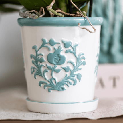 Malaga Übertopf – Türkis – Ø9cm – Blumentopf aus Keramik im mediterranen Stil – Pflanztopf mit handgefertigter Optik – Stilvolle Zimmerdekoration