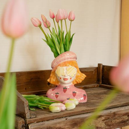 Vase Girl Strawberry – Pink Tontopf – ↑24 cm – Verspielte Deko-Vase – Für Blumen & Wohnraum – Charmantes Design