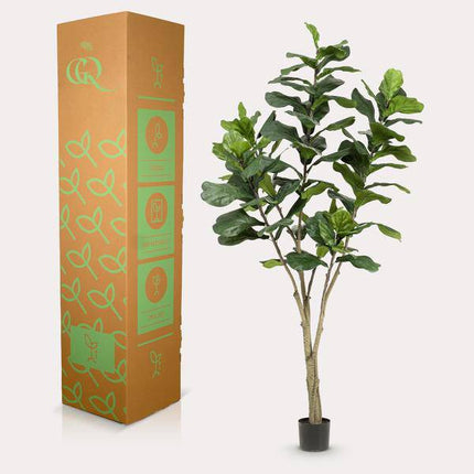 Kunstpflanze Ficus lyrata – Tabakpflanze / Geigenblattpflanze – ca. 210cm hoch – XXL künstliche Zimmerpflanze mit großen Blättern – Dekopflanze für Wohnzimmer & Büro