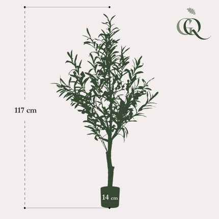 Kunstpflanze Olivenbaum – Olea Europaea – 115cm – künstlicher Baum mit naturgetreuen Blättern & Oliven – Deko-Pflanze für Zimmer & Büro – pflegefrei