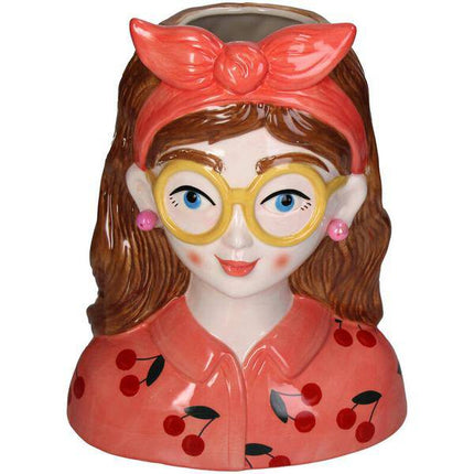 Design-Vase „Jessie“ – Fashion Lady mit Brille & Haarband – 27 cm – Modernes Wohnaccessoire aus Polyresin – Vase & Dekoobjekt in einem