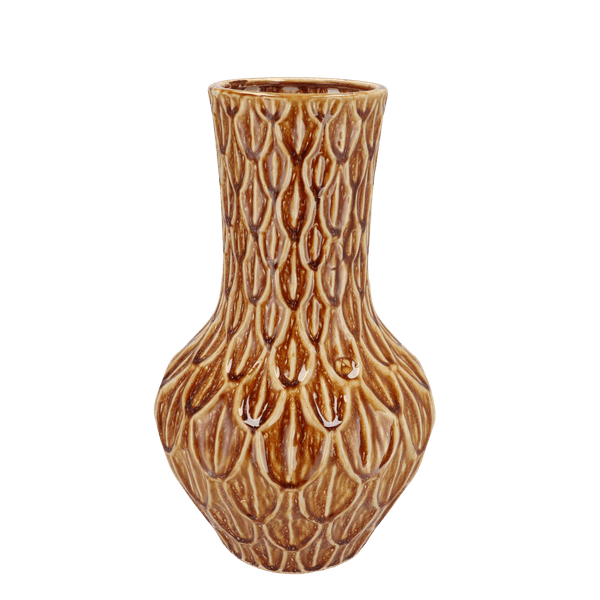 Vase Stein Boa Braun – H39xB23cm – Keramikvase in Natursteinoptik – Dekovase für Trockenblumen & Kunstpflanzen