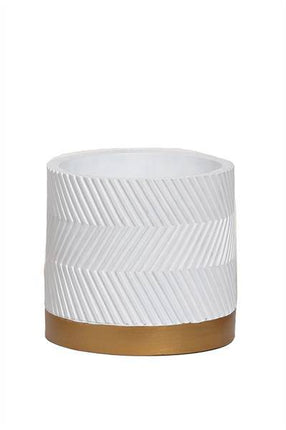 Blumentopf Groovy Weiß Matt – Ø15cm – Runder Pflanztopf mit Rippstruktur – Leichter Kunststofftopf für Innen & Außen