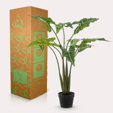 Kunstpflanze Alocasia Frydek – Elefantenohr – 120cm – künstliche Pflanze mit grünen Blättern – Deko-Pflanze für Zimmer & Büro – pflegefrei