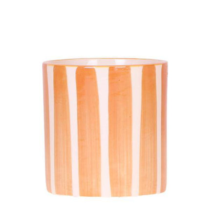 Dekotopf Keramik – Blumentopf Bemalter Streifen Orange – Ø9cm – Modernes Pflanzgefäß für Zimmerpflanzen & Deko