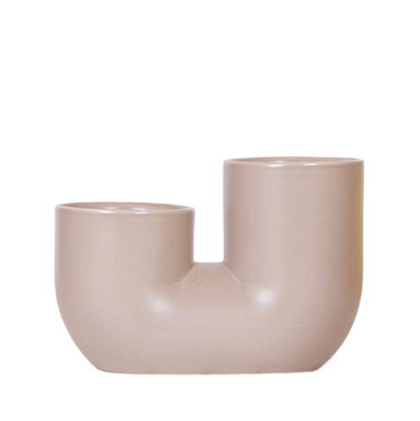 Schlauch Ziertopf – Braun – Duo Blumentopf aus Keramik für 2 Pflanzen Ø9cm – Moderner Übertopf für Orchideen & Sukkulenten – Dekoratives Pflanzgefäß
