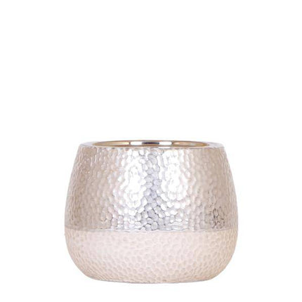 Elite Pflanztopf Silber Ø12cm – glänzender Keramik Übertopf – luxuriöser Blumentopf für Zimmerpflanzen & Kräuter