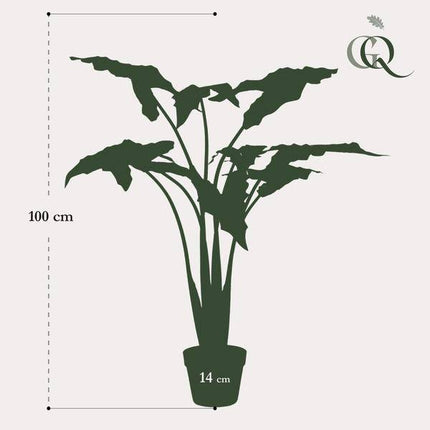 Kunstpflanze Alocasia Frydek – Elefantenohr – 120cm – künstliche Pflanze mit grünen Blättern – Deko-Pflanze für Zimmer & Büro – pflegefrei