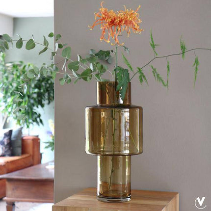 Glas Vase Juba Cognac M – H40cm x B20cm – mundgeblasenes dickes Glas – elegante hohe Vase für Wohnzimmer, Küche, Schlafzimmer & Büro – dekorative Blumenvase