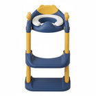 Toilettentrainer Kinder mit Treppe, Sitzaufsatz und Haltegriffen, Kunststoff, Blau-Gelb-Weiß