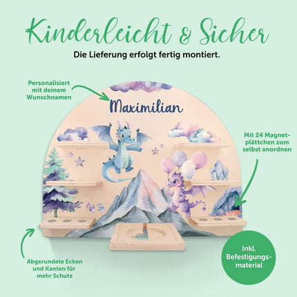 SEO. Toniebox Regal für Kinderzimmer - Drache - Personalisiert mit Namen - Linkreich