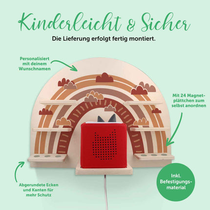 SEO. Toniebox Regal für Kinderzimmer - Regenbogen - Kinder Wandregal - Rot Linkreich