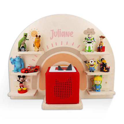 SEO. Toniebox Regal für Kinderzimmer - Regenbogen Pastell - Personalisiert mit Namen - Pastell Rot Linkreich