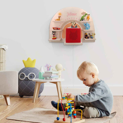 SEO. Toniebox Regal für Kinderzimmer - Regenbogen Pastell - Personalisiert mit Namen - Pastell Rot Linkreich