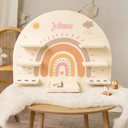 SEO. Toniebox Regal für Kinderzimmer - Regenbogen Pastell - Personalisiert mit Namen - Pastell Blau Linkreich