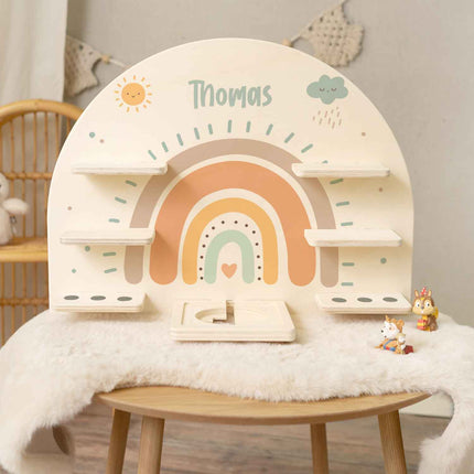SEO. Toniebox Regal für Kinderzimmer - Regenbogen Pastell - Personalisiert mit Namen - Pastell Blau Linkreich