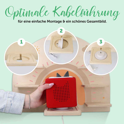 SEO. Toniebox Regal für Kinderzimmer - Regenbogen Pastell - Personalisiert mit Namen - Pastell Rot Linkreich