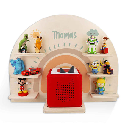 SEO. Toniebox Regal für Kinderzimmer - Regenbogen Pastell - Personalisiert mit Namen - Pastell Blau Linkreich