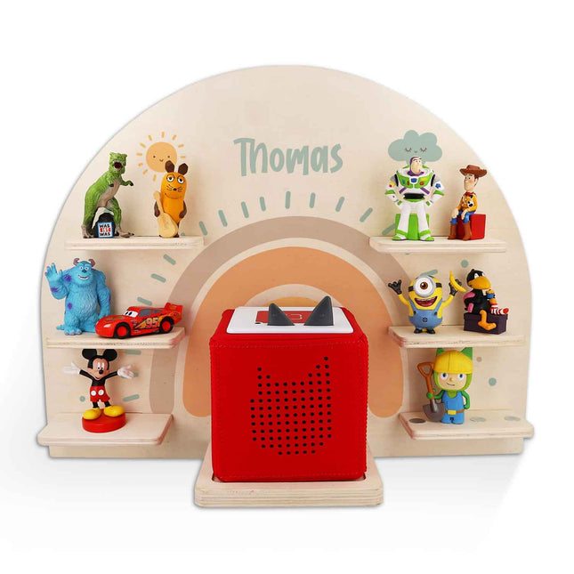 SEO. Toniebox Regal für Kinderzimmer - Regenbogen Pastell - Personalisiert mit Namen - Pastell Blau Linkreich