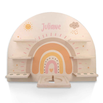 SEO. Toniebox Regal für Kinderzimmer - Regenbogen Pastell - Personalisiert mit Namen - Pastell Blau Linkreich