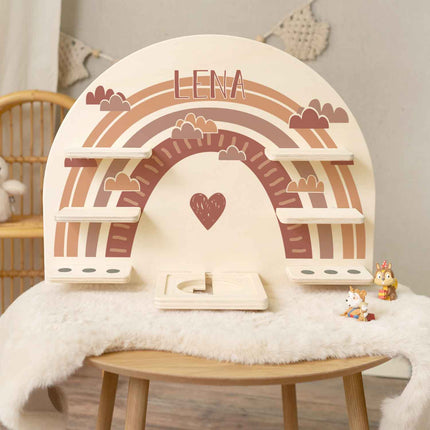SEO. Toniebox Regal für Kinderzimmer - Regenbogen - Personalisiert mit Namen - Rot Linkreich