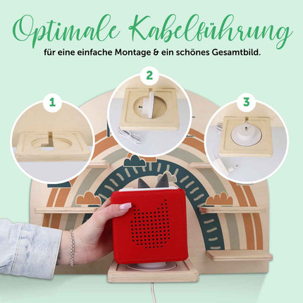 SEO. Toniebox Regal für Kinderzimmer - Regenbogen - Personalisiert mit Namen - Blau Linkreich
