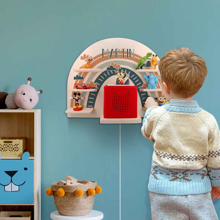 SEO. Toniebox Regal für Kinderzimmer - Regenbogen - Personalisiert mit Namen - Blau Linkreich