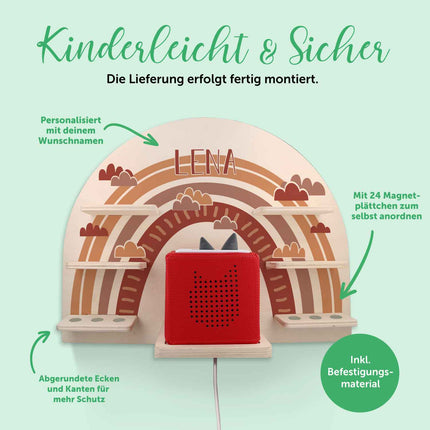 SEO. Toniebox Regal für Kinderzimmer - Regenbogen - Personalisiert mit Namen - Rot Linkreich