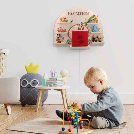 SEO. Toniebox Regal für Kinderzimmer - Tiergruppe Safari - Personalisiert mit Namen - Linkreich