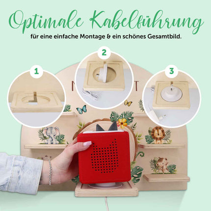 SEO. Toniebox Regal für Kinderzimmer - Tiergruppe Safari - Personalisiert mit Namen - Linkreich