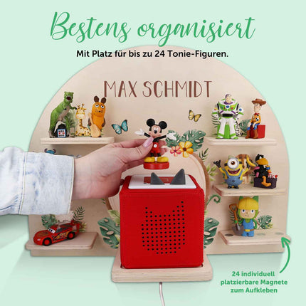 SEO. Toniebox Regal für Kinderzimmer - Tiergruppe Safari - Personalisiert mit Namen - Linkreich