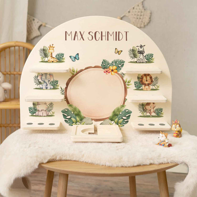 SEO. Toniebox Regal für Kinderzimmer - Tiergruppe Safari - Personalisiert mit Namen - Linkreich