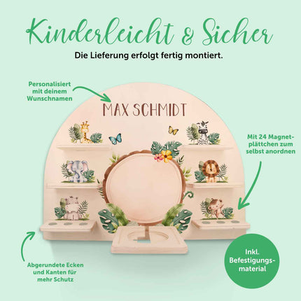 SEO. Toniebox Regal für Kinderzimmer - Tiergruppe Safari - Personalisiert mit Namen - Linkreich