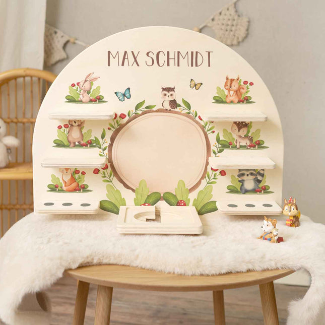 SEO. Toniebox Regal für Kinderzimmer - Tiergruppe Wald - Personalisiert mit Namen - Linkreich