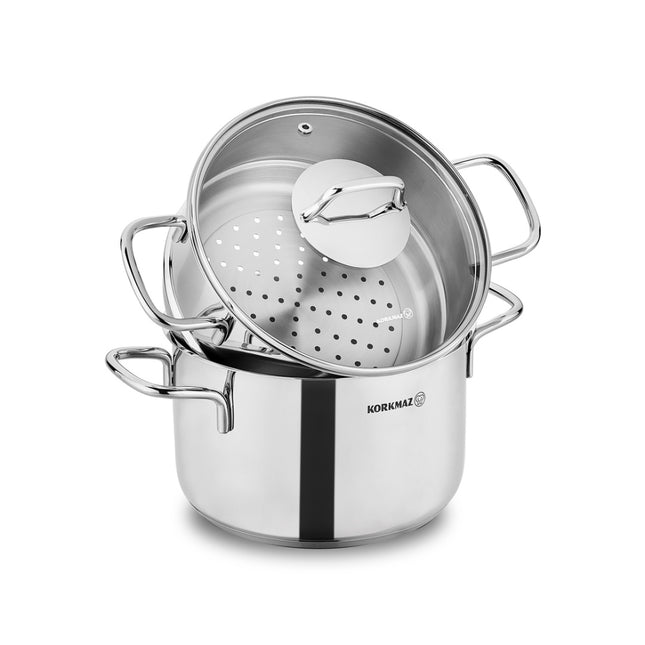 Topfset Edelstahl Korkmaz Perla 24 Cm 2 Teilig Induktion Poliertes Edelstahl