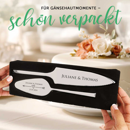 SEO. Tortenbesteck im Set - Blumenranke - Mit persönlicher Gravur als Geschenk zur Hochzeit - Silber Linkreich
