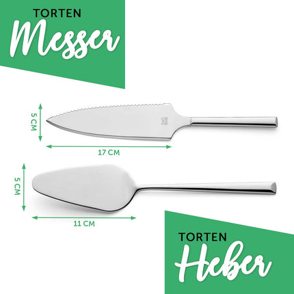 SEO. Tortenbesteck im Set - Herzen - Mit persönlicher Gravur als Geschenk zur Hochzeit - Silber Linkreich