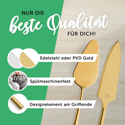 SEO. Tortenbesteck im Set - Herzen - Mit persönlicher Gravur als Geschenk zur Hochzeit - Silber Linkreich