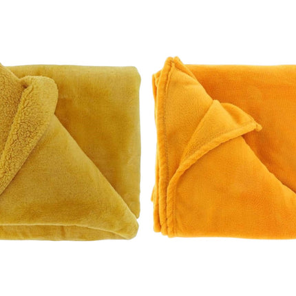 Teddy-Decke 150 x 200 cm » Kuscheldecke "Torvah" » Wohndecke strahlend gelb / mango » Couchdecke Teddy Fleece