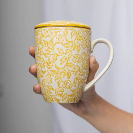 SEO. TRANQUILLO Tasse mit Teesieb RUSTIC gelb 400ml - Linkreich