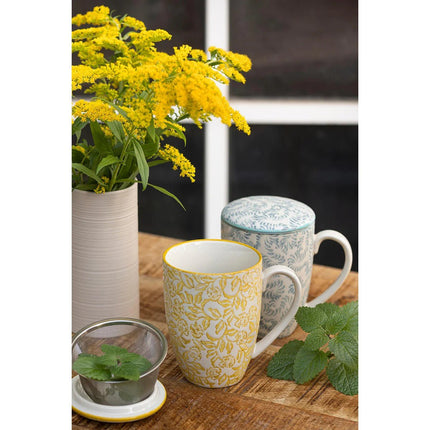 SEO. TRANQUILLO Tasse mit Teesieb RUSTIC gelb 400ml - Linkreich