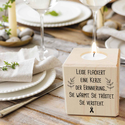 SEO. Trauerlicht - Teelichthalter mit Gravur aus Holz - Grabschmuck - Motiv 5 Linkreich