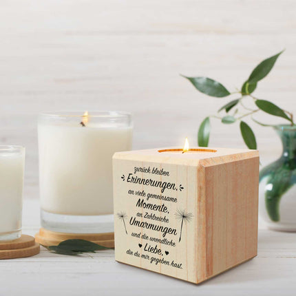 SEO. Trauerlicht - Teelichthalter mit Gravur aus Holz - Grabschmuck - Motiv 2 Linkreich